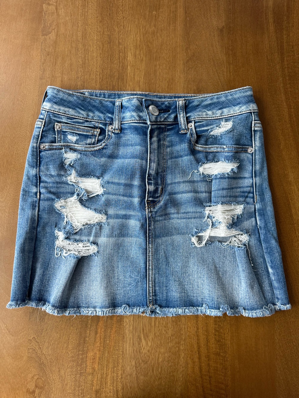 Distressed Fitted Denim Mini Skirt Light-Medium Wash - American Eagle